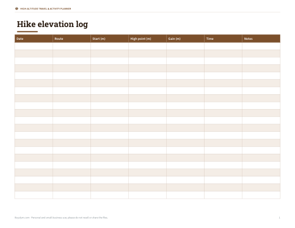 Preview of Printable Hike Elevation Log