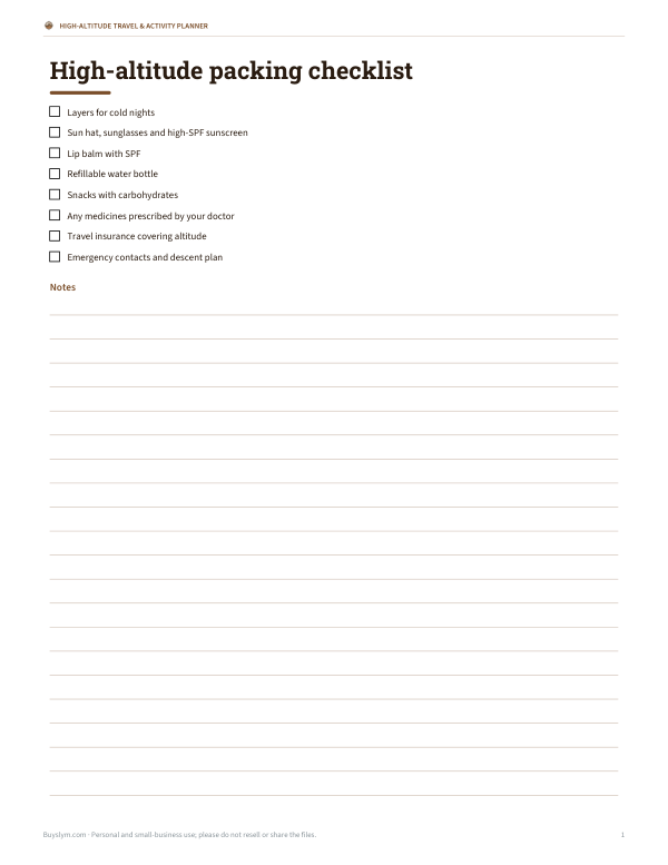 Preview of Printable High-Altitude Packing Checklist